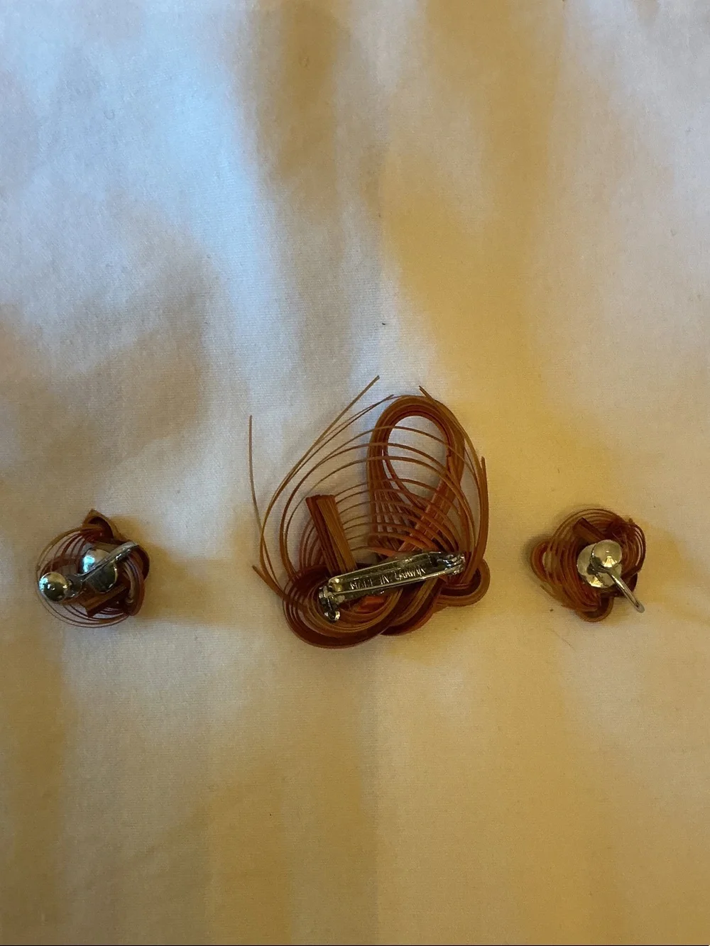 Wicker Woven Knot Brooch and Earrings Set